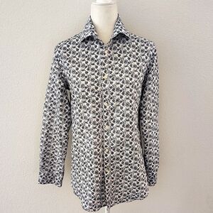 Black Label By Ruffini Black And White Floral Print Slim Fit Buttondown Shirt